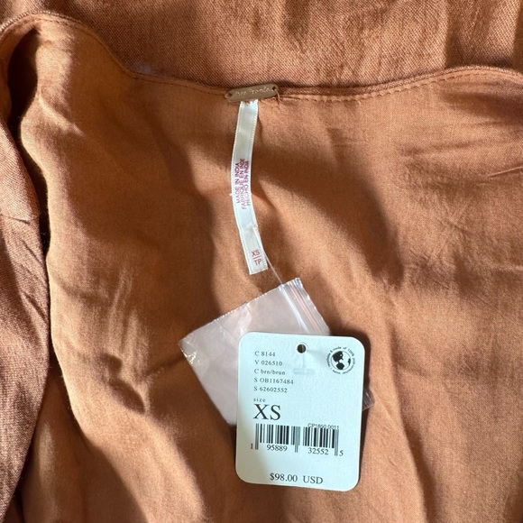 Free People - NWT Vintage Summer Button Down Boho Midi Dress Brown Sz XS - Picture 7 of 9